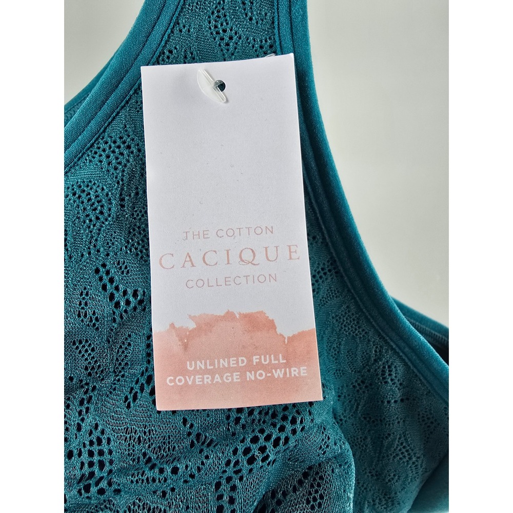 Cacique Teal Blue Lace Unlined Full Coverage No-Wire Bra 50DDD S6117 NEW - Picture 2 of 7